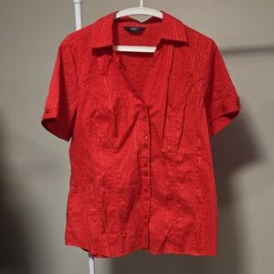 Reitmans Red Short Sleeve Button-Down Shirt Size 2X